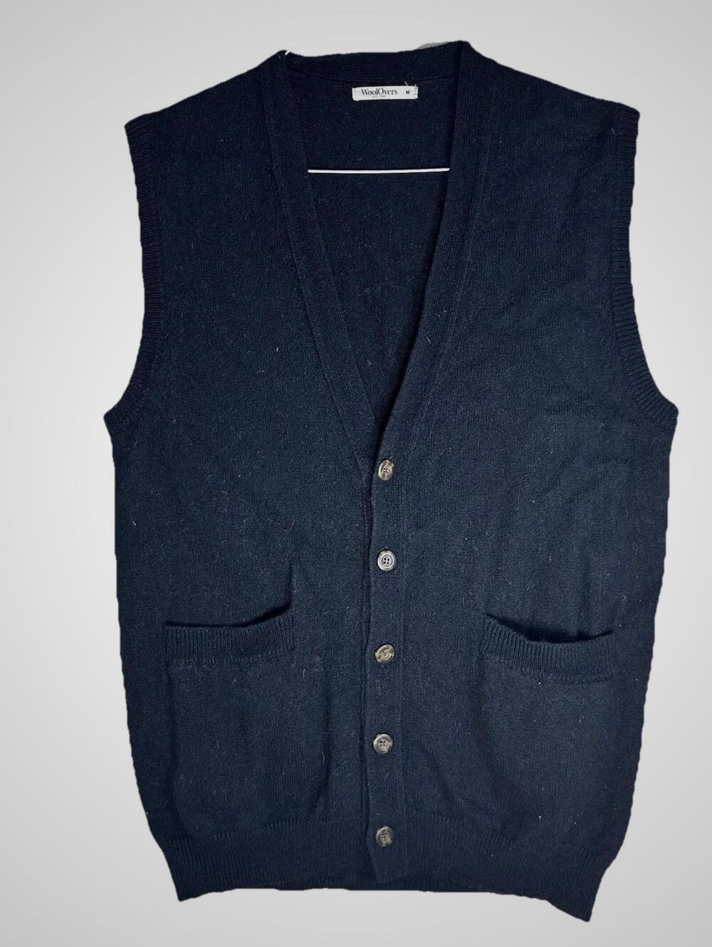 Woolovers grandpa sweater vest Black soft Wool teacher Grunge Pockets Men’s Sz M